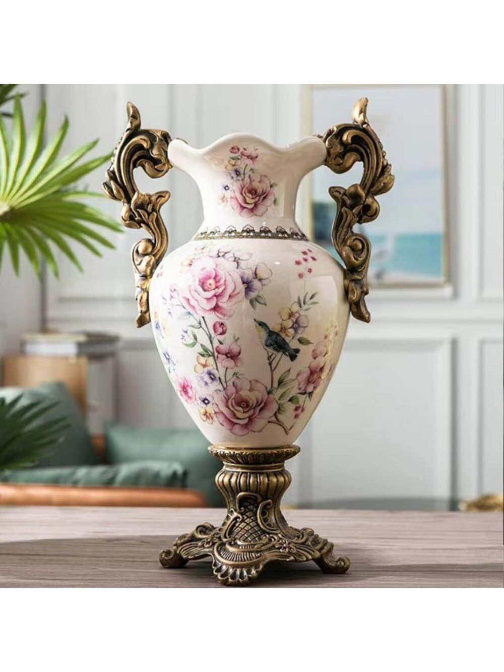 Large Modern Ceramic Vase - 16.5” Pink Flower Holder for Home Decor & Dried
